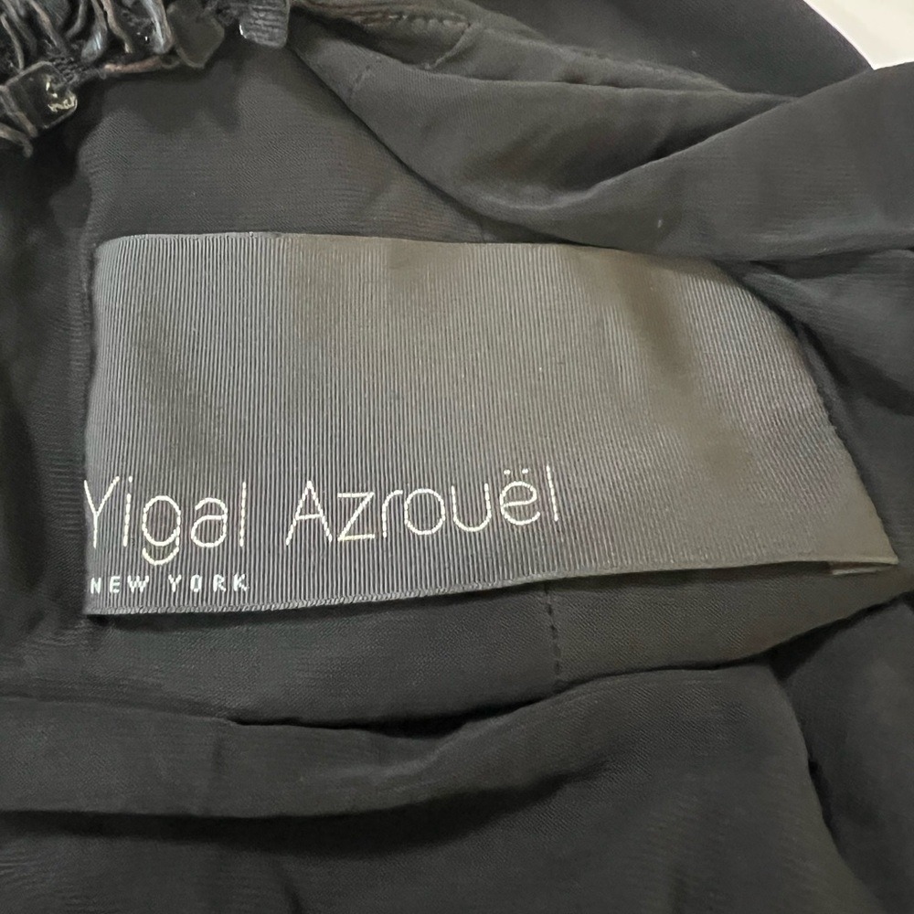 Yigal Azrouel Black One Shoulder Asymmetric Draped Cocktail Dress Petal Trim - Picture 4 of 13